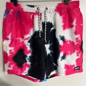 Neff Tie Dye Swim Trunks Shorts Multi Color Casual Summer Mens Size Large‎